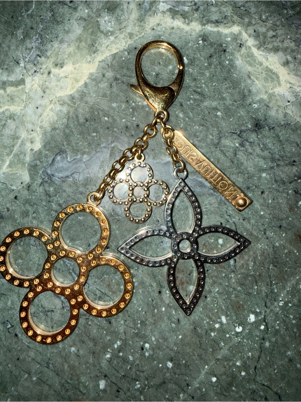 Louis Vuitton Gold and Silver Floral Charm Key Holder